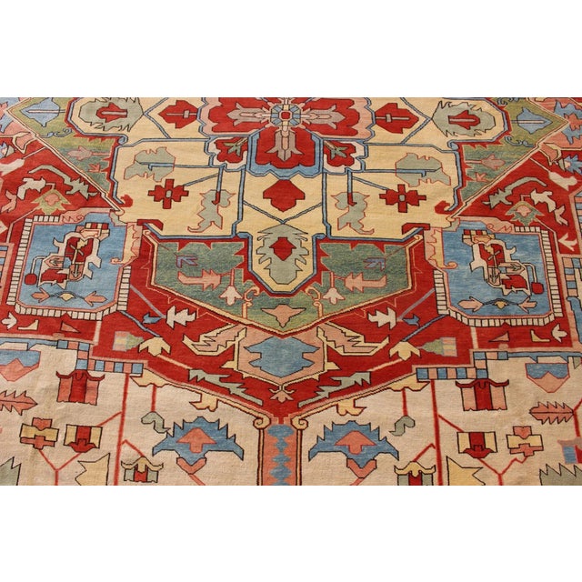 Very Large Serapi Rug With Medallion on a Cream Background Keivan Woven Arts 16'9"x28'8" For Sale - Image 10 of 12