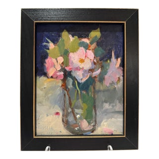 Susan Grisell Signed Floral Still Life Oil Painting Flowers in Glass Vase Framed For Sale
