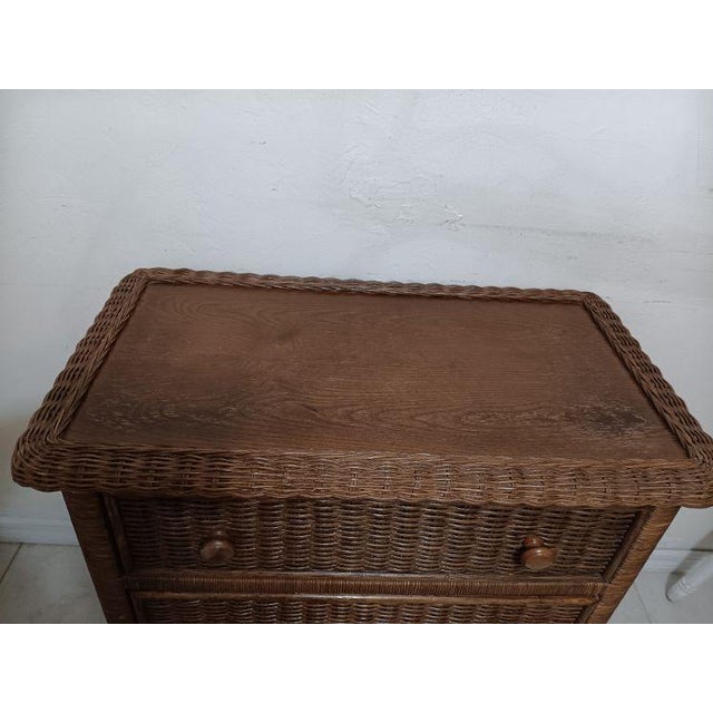 Wicker Rattan Chest or Nightstand Three Drawer Dark Tone For Sale - Image 4 of 6