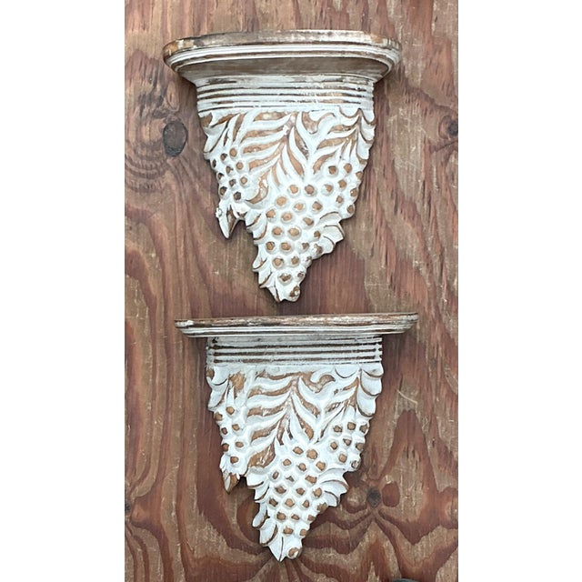 Vintage Carved Wood Grape Wall Brackets - Pair For Sale - Image 9 of 14