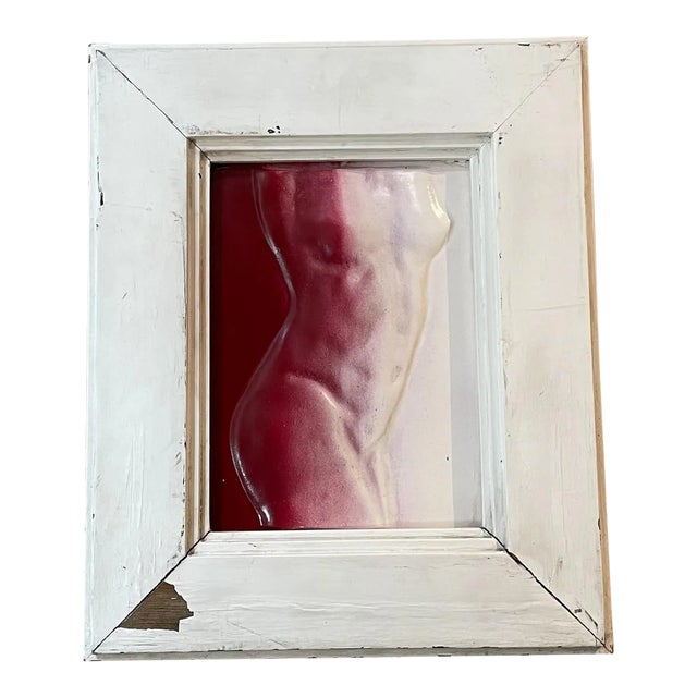 1960s Female Nude Torso Painting on Metal, Framed For Sale