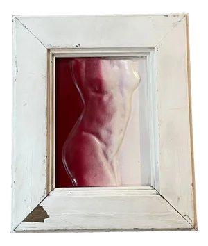 1960s Female Nude Torso Painting on Metal, Framed