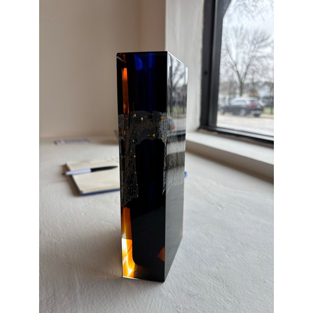 Czechoslovakian Exbor Pavel Hlava Art Glass vase in blue and amber color without signature