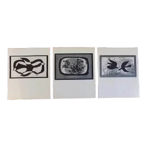Authentic Vintage Mid 20th C. Modern Abstract Georges Braque Lithographs - Set of 3