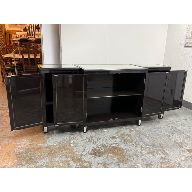 Worlds Away Worlds Away Ava Black Lacquer Mirror Buffet, Set of Three For Sale - Image 4 of 12