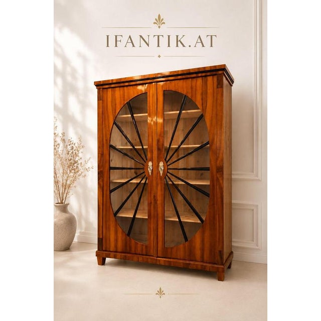 Biedermeier Sun-Shaped Display Cabinet in Walnut For Sale - Image 7 of 14