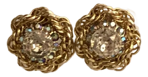 1940s Hobé Rhinestone, Crystals and Gold Cluster Earrings - 2 Pieces