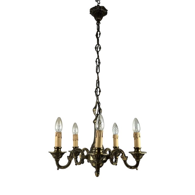 5-Light Bronze Chandelier, Italy, 1960s For Sale