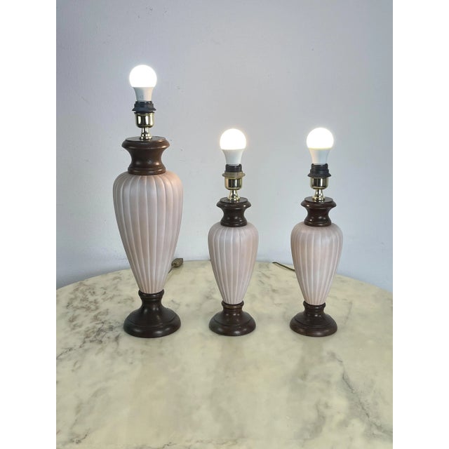 Mid-Century Italian Wood and Ceramic Table Lamps, 1960s, Set of 3 For Sale - Image 6 of 9