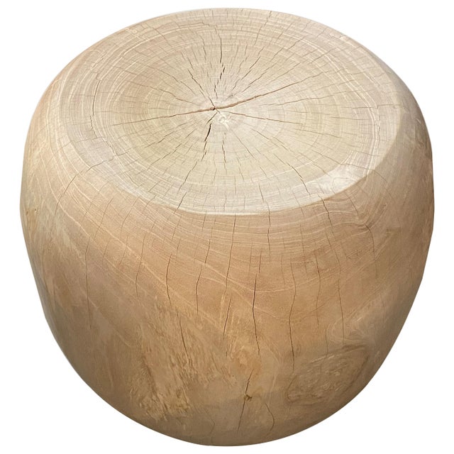 Reclaimed teak wood which we have hand carved into a beautiful drum shaped side table and bleached to a bone finish....