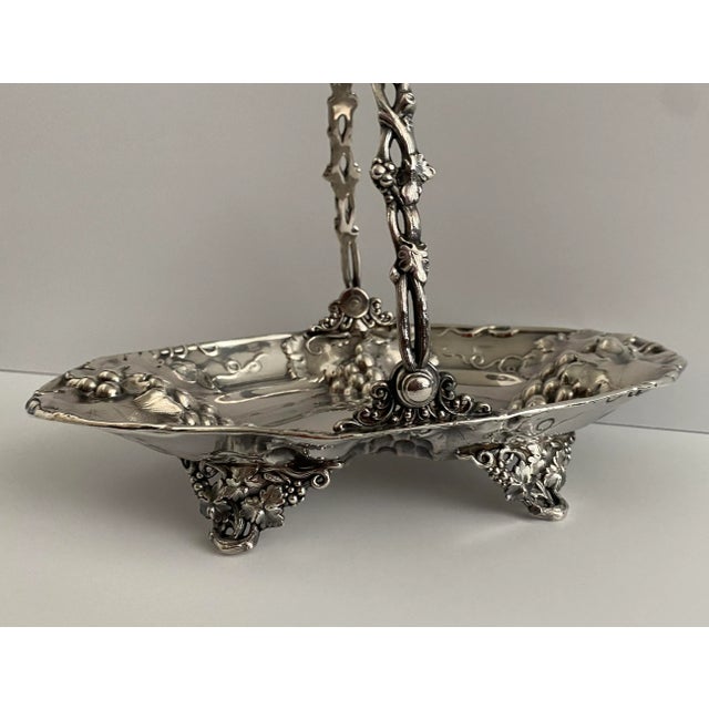1910s Antique Silverplate Grape Vine and Leaf Basket For Sale - Image 5 of 13
