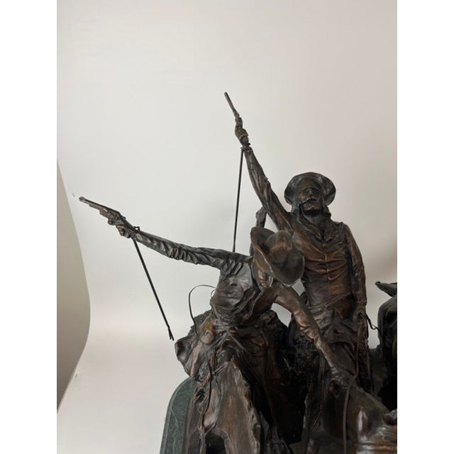 Late 20th Century After Frederic Remington Large Bronze Statue Coming Thru the Rye, on Marble Base For Sale - Image 4 of 6