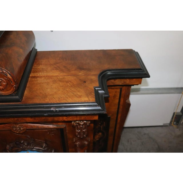 Burled Walnut Porcelain Sevres Style Placques Credenza Attributed to Pottier & Stymus For Sale - Image 4 of 13