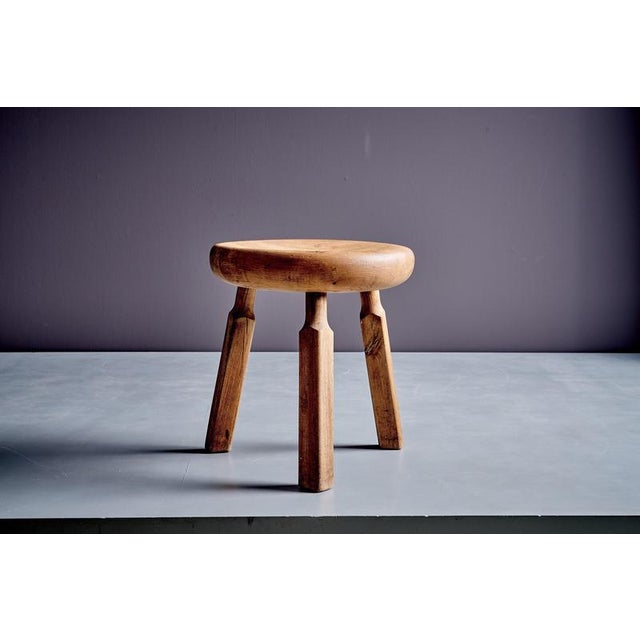 Rustic Oak Stool with Three Carved Legs, France, 1960s For Sale - Image 3 of 10