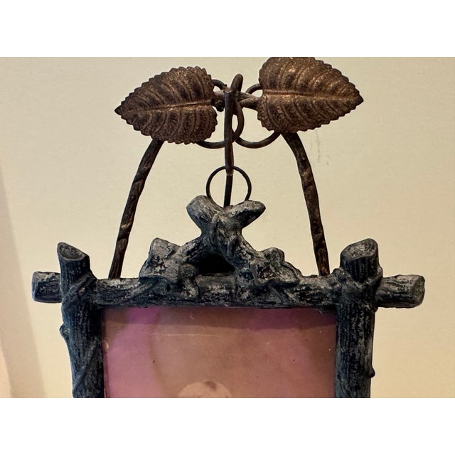 Antique Art Nouveau Victorian Edwardian Cast Metal Child's Photo Frame on Gilt Wire Easel For Sale - Image 4 of 12