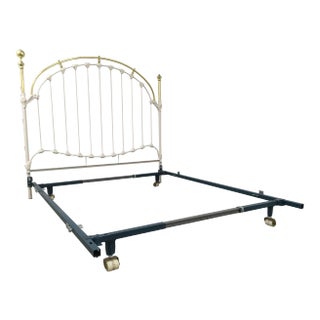White Painted Wrought-Iron & Brass & Queen Bedframe For Sale