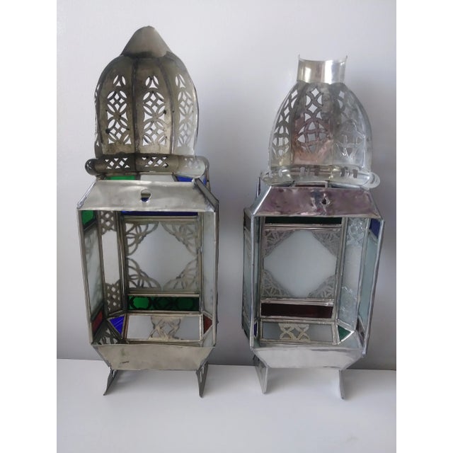 Vintage Moroccan Colored Glass Wall Sconce Shades - a Pair For Sale - Image 4 of 7