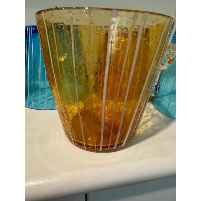 1970s Italian Venini for Disaronno Turquoise and Yellow Glass Ice Buckets -Set of 9 For Sale - Image 11 of 11