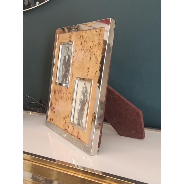 Chrome-Plated Metal and Briarwood Multi-Photo Frame attributed to Felice Antonio Botta, Italy, 1970s For Sale - Image 4 of 11