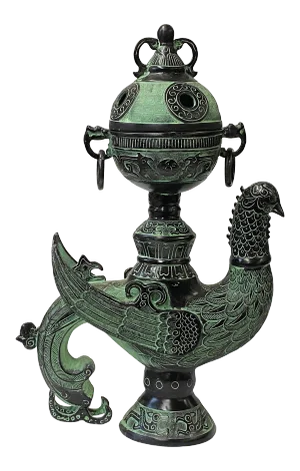 Chinese Green Black Ancient Phoenix Bird Incense Holder Display Vessel