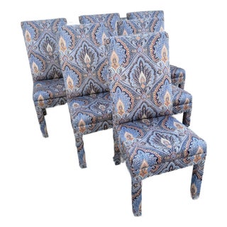 Postmodern Blue and Orange Parsons Dining Chairs by Preview - Set of 6 For Sale