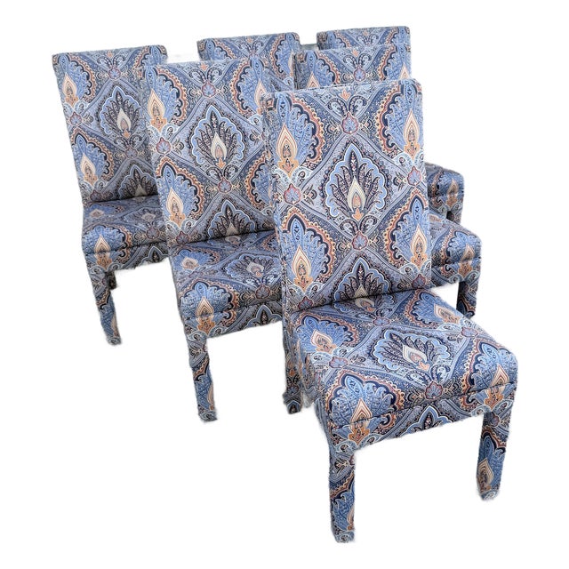 Postmodern Blue and Orange Parsons Dining Chairs by Preview - Set of 6 For Sale