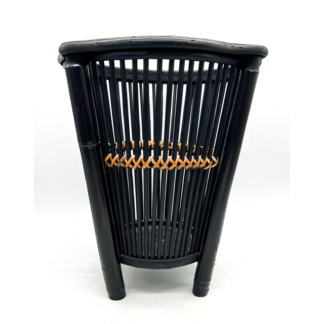 Wood Vintage Black Bamboo & Rattan Wastebasket – British Colonial / Chinoiserie For Sale - Image 7 of 12