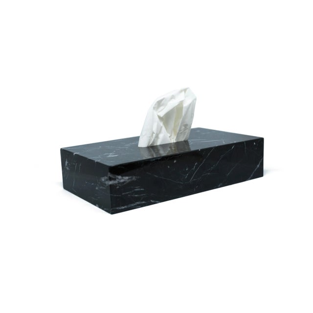Tissue Box Cover in Black Marble For Sale - Image 4 of 11
