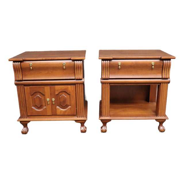 Pair of Dutch Designs Cherry Wood Traditional Nightstands For Sale
