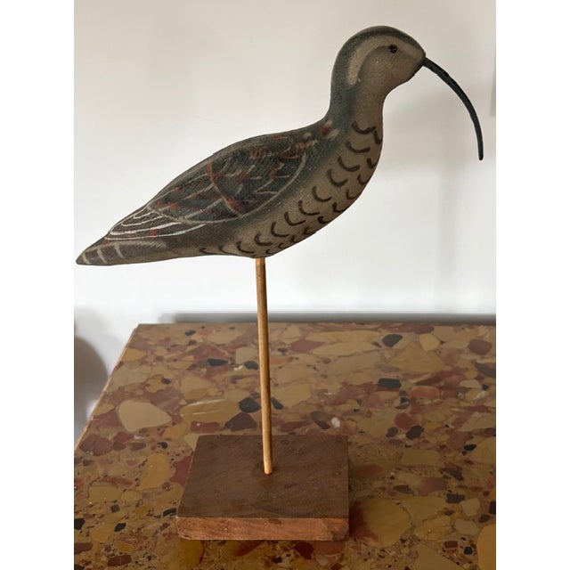 Vintage Hand Carved and Painted Wooden Shorebird, Folk Art For Sale - Image 4 of 6