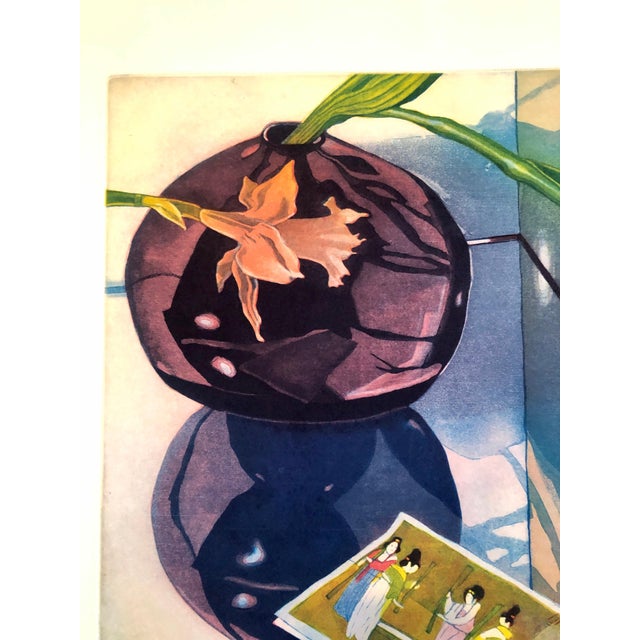Jane Goldman, Jane Goldman Contemporary Floral Luminous Color Etching Flowers Chinese Geishas, 1982 For Sale In Miami - Image 6 of 11