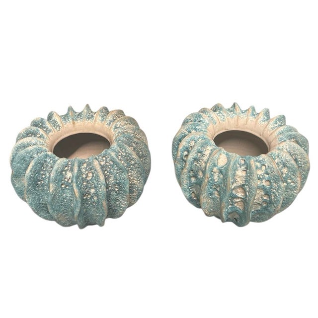 Pair of Italian Artisan Ribbed "Lava" Ceramic Vessels For Sale - Image 4 of 11