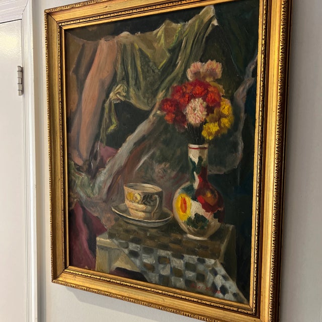 20 Th Century American School Oil on Canvas Floral Still Life Signed Framed by Jules Zugbe For Sale - Image 4 of 11