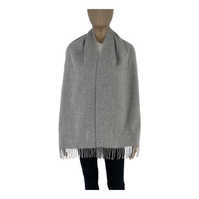 Yves Saint Laurent Grey Solid 100% Wool Scarf For Sale