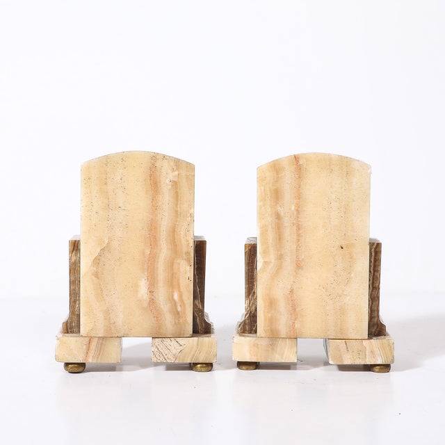 1930s Pair of Art Deco Bookends in Tessellated Cream & Ice Sugar Onyx For Sale - Image 5 of 8