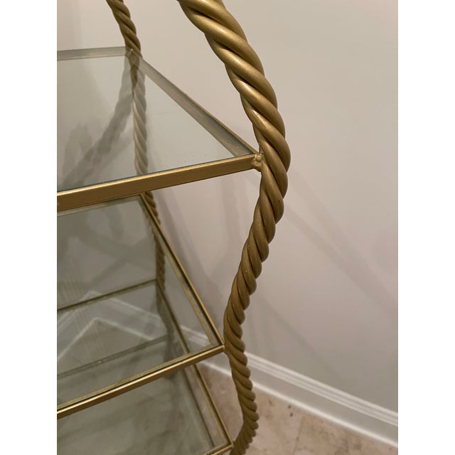 Vintage Metal Rope Twist Design Etagere With 4 Glass Shelves For Sale - Image 9 of 10