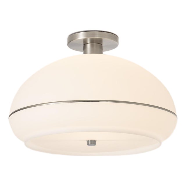 Nova of California Morelli Flush Mount Ceiling Light - 8"h Mid Century Lamp, Satin Nickel Lucite Shade, Satin Nickel Steel Body and Base For Sale