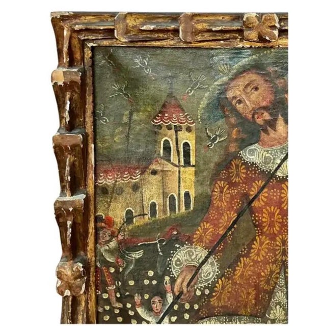 Spanish Cuzco School Oil on Canvas Painting of San Isidoro, Antique, Framed For Sale - Image 3 of 8