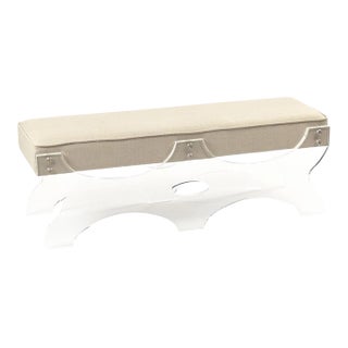 Melodie Natural Linen Bench with Acrylic X Base For Sale