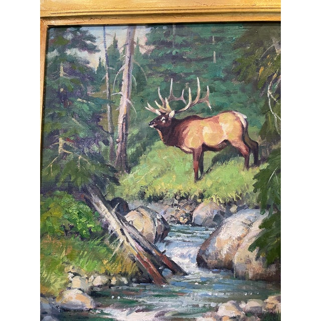 Original Oil of an Elk on Board by Jack Koonce Entitled “East Fork Bull” Circa 2003 Usa For Sale - Image 9 of 10
