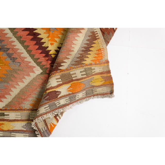Turkish Mid 20th Century Terracotta and Ochre Diamond Design Kilim For Sale - Image 3 of 10