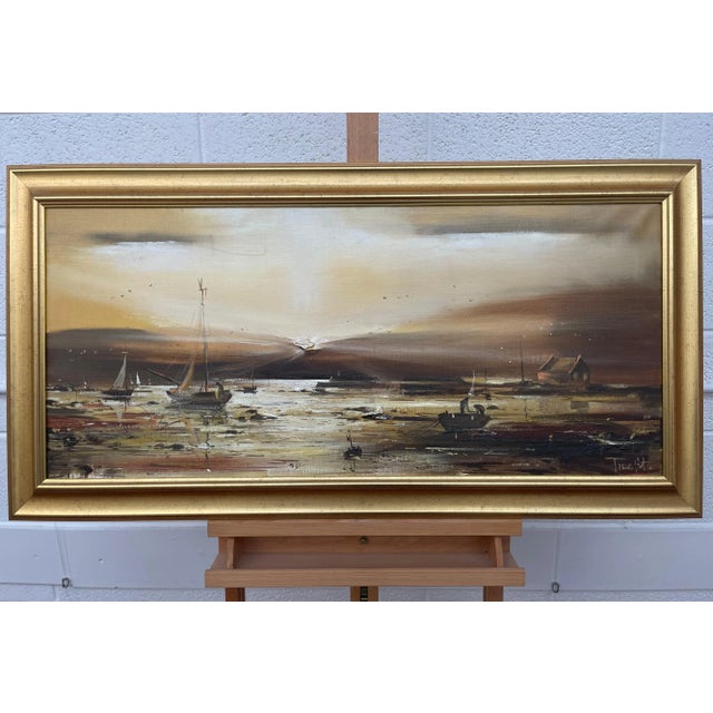 Traditional Frank Fitzsimons, Golden Brown Ireland Seascape Landscape at Dusk by Contemporary Irish Artist, 1985 Circa For Sale - Image 3 of 10