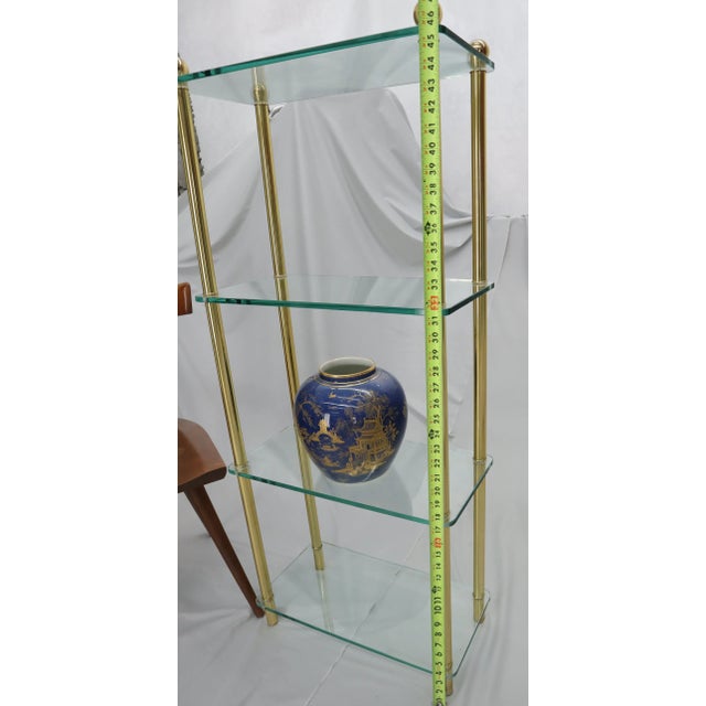 Transparent Petit Compact Class and Brass 4-Tier Étagère Shelf Bookcase For Sale - Image 8 of 11