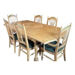 Swedish-Style Farm House Birch Dining Table and Chairs - Set of 7 For Sale