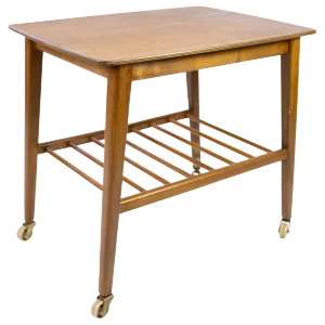 Danish Teak Side Table with Shelf & Wheels, 1960s
