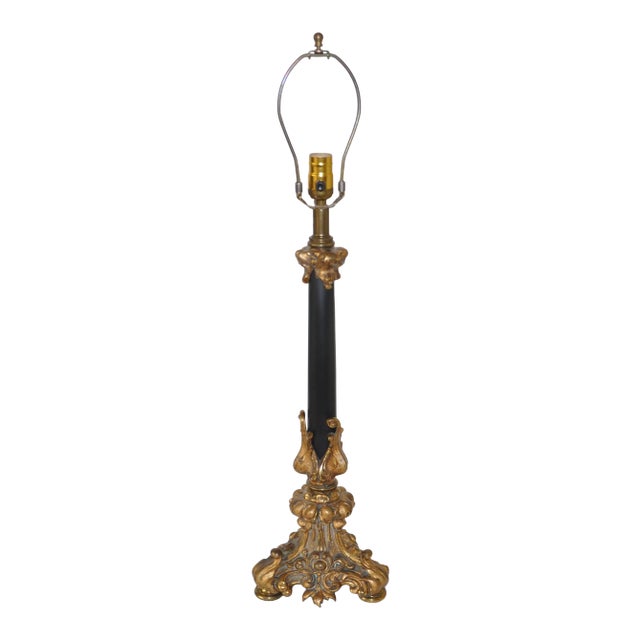 Late 19th Century Neoclassical Black Bronze Column Candlestick Table Lamp For Sale