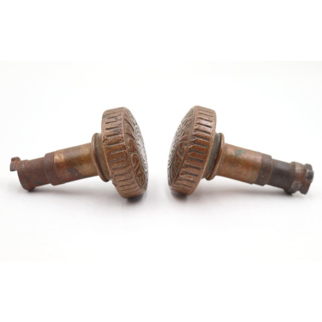 Traditional Pair of AntiqueBronze Niles Chicago Passage Door Knobs For Sale - Image 3 of 4
