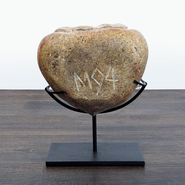 2000 - 2009 Natural Stone Sculpture With Metal Stand - Unique Engraved Art Piece For Sale - Image 5 of 8