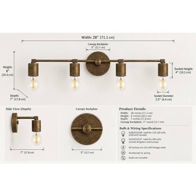 Contemporary Handcrafted Brass 4-Light Vanity Sconce, Antique Brass Bathroom Mirror & Wall Picture Light For Sale - Image 10 of 12
