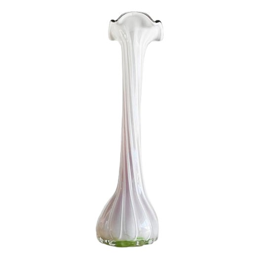 Vintage Tall Hand-Blown Glass Twisted Vase, 1970s For Sale